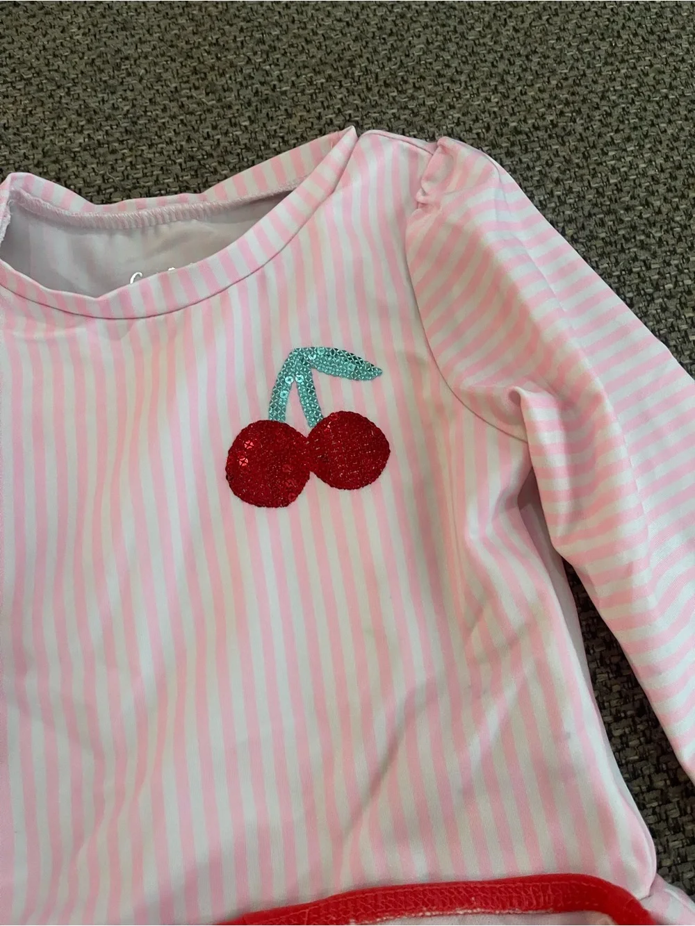 Cat & Jack Pink Stripe Long-Sleeve Rashguard Set with Red Swim Bottoms